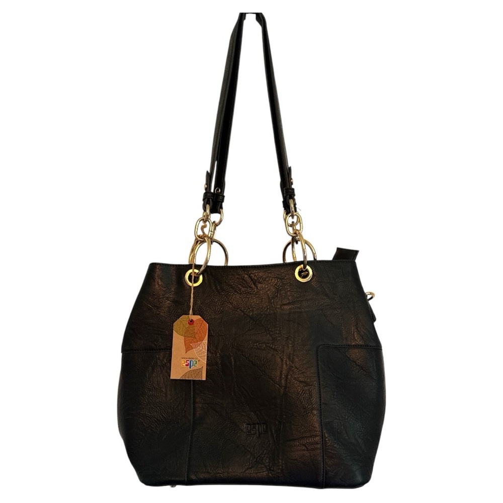 Espe Vegan Elegant Black Shoulder Bag with Gold Details